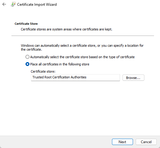 Certificate Store - Trusted Root Certification Authorities