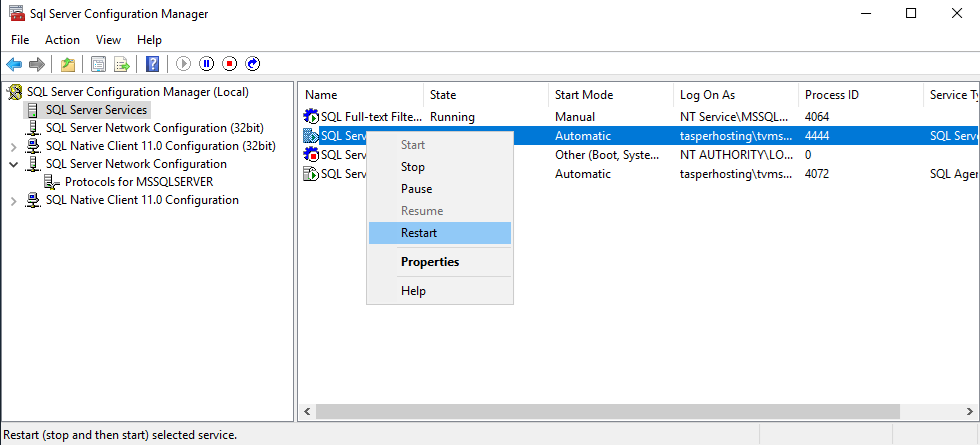 Restart SQL Service